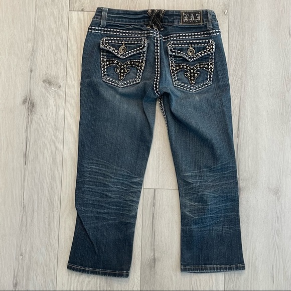 L.A. IDOL Blue Stretchy Denim Jean Capris with Contrasting Stitching Size 5 - Picture 7 of 11